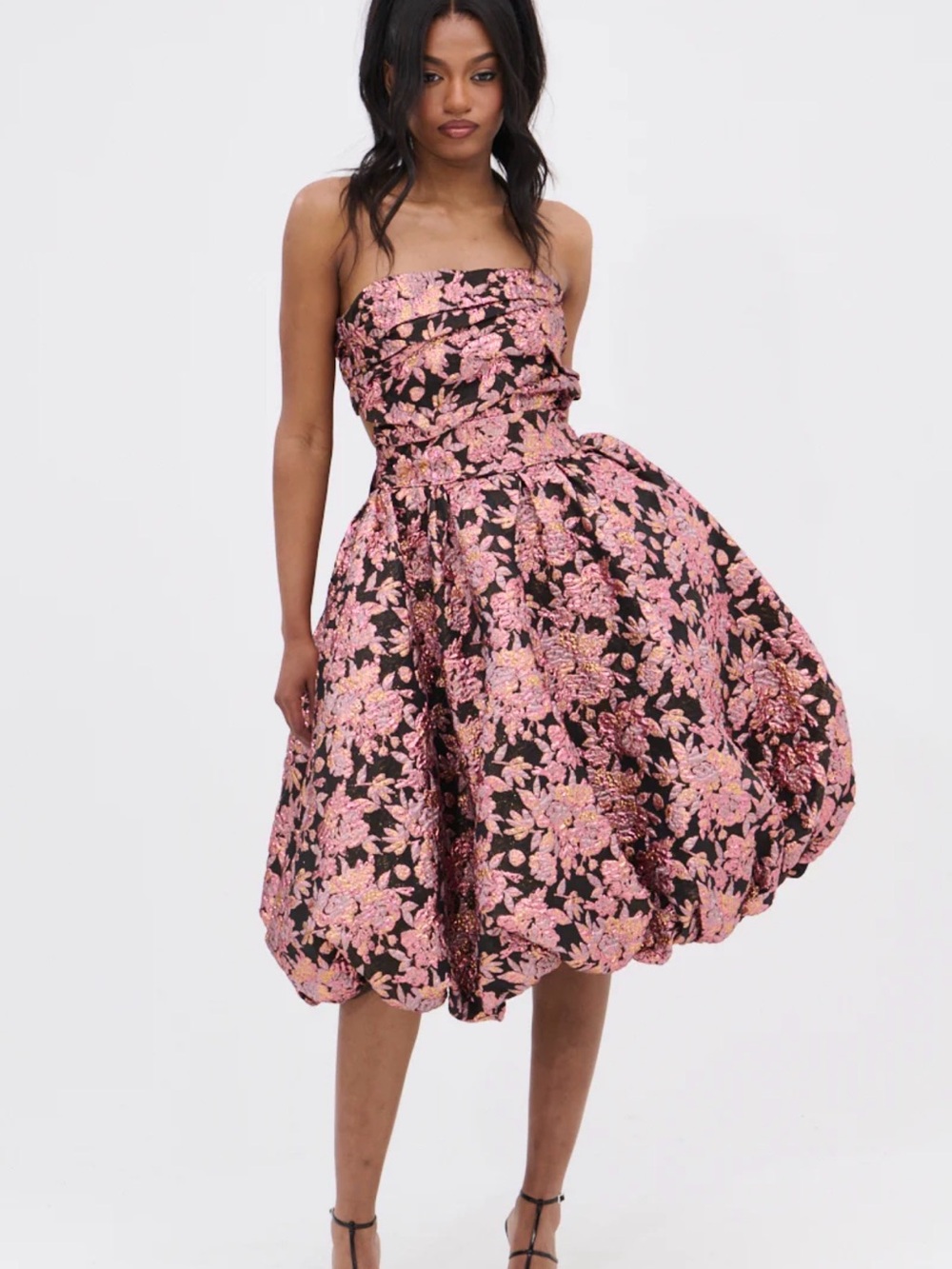 AKIRA Strapless Pink Floral Bubble Hem Dress